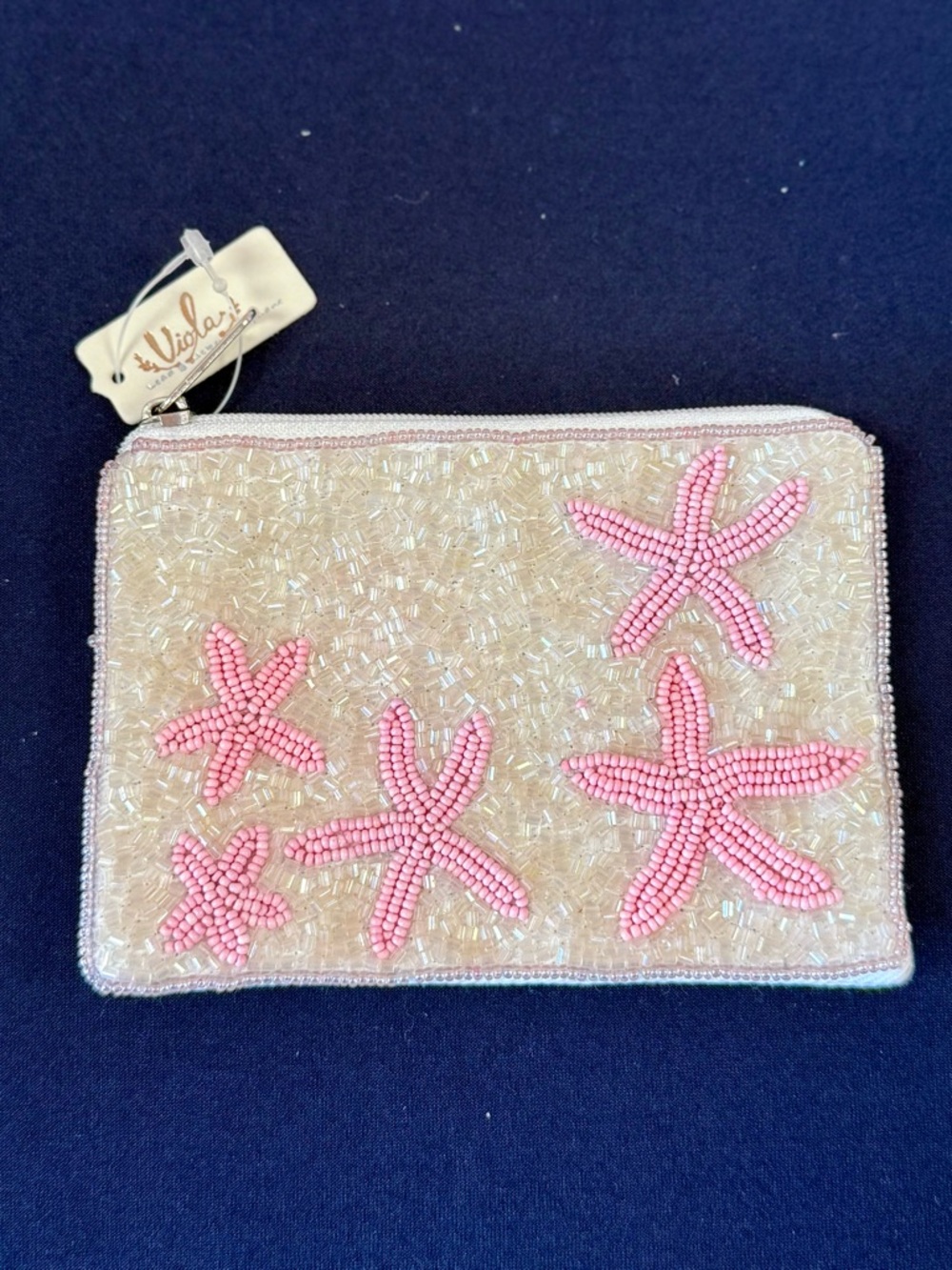 Beaded Pink Starfish Wristlet Pouch